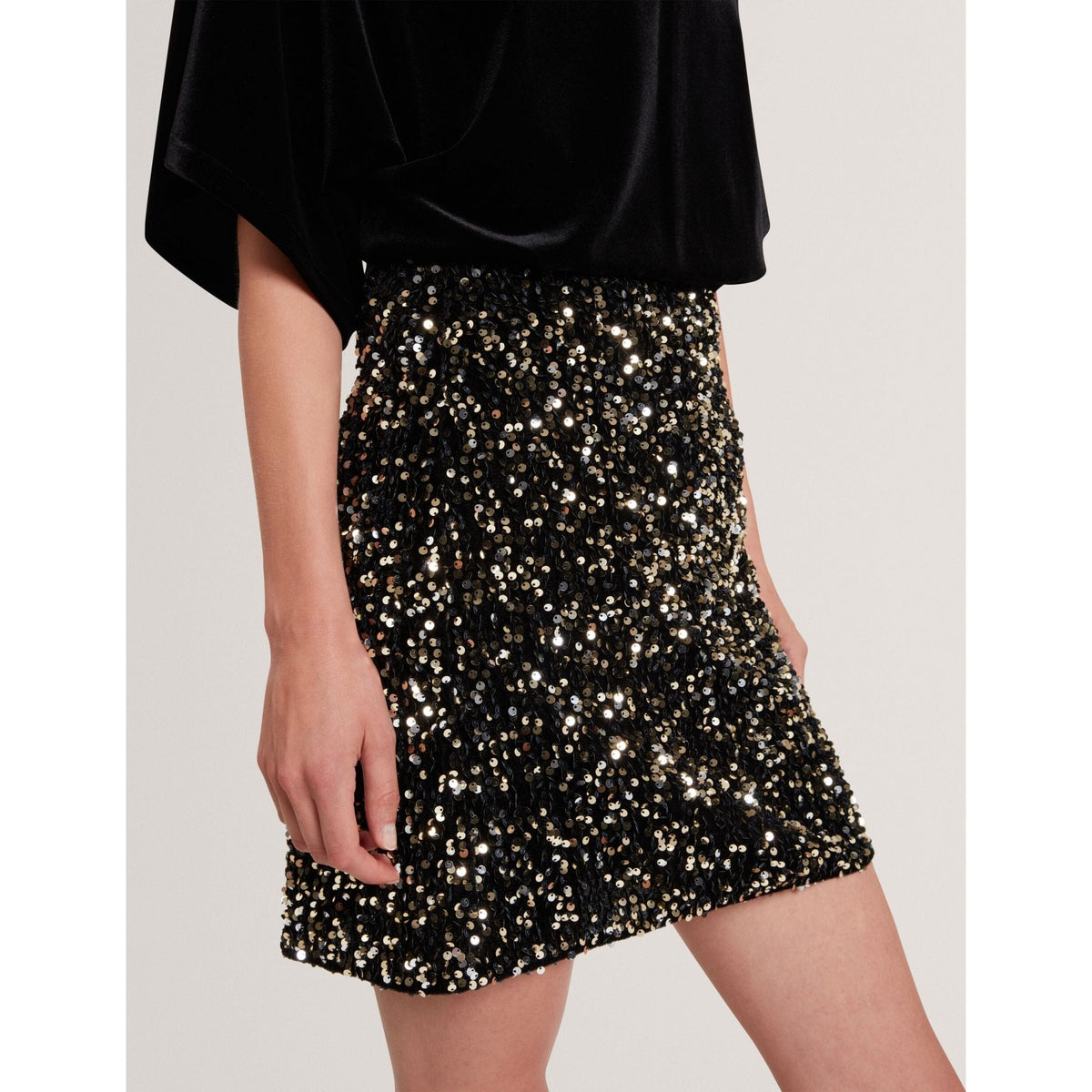 Pearsom Sequined Velvet High Waist Mini Skirt