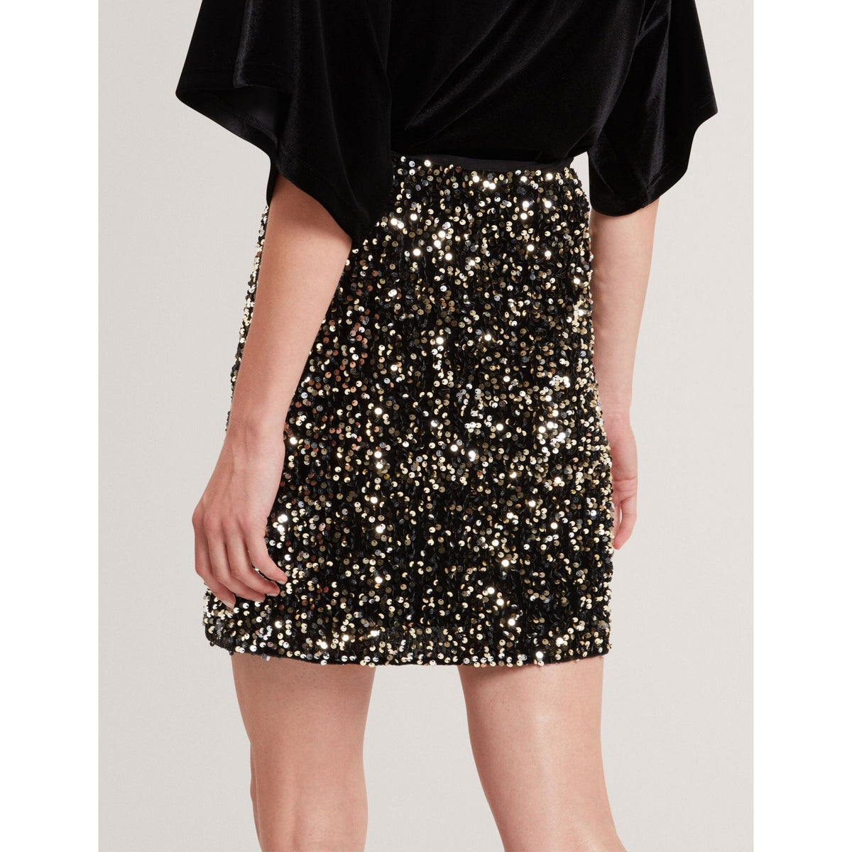 Pearsom Sequined Velvet High Waist Mini Skirt