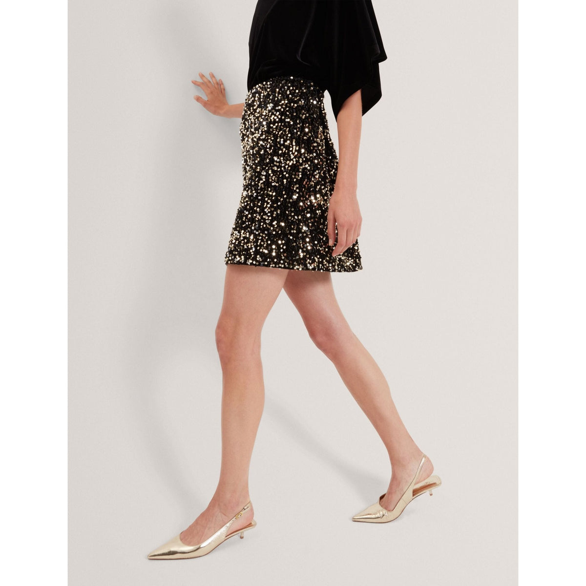 Pearsom Sequined Velvet High Waist Mini Skirt