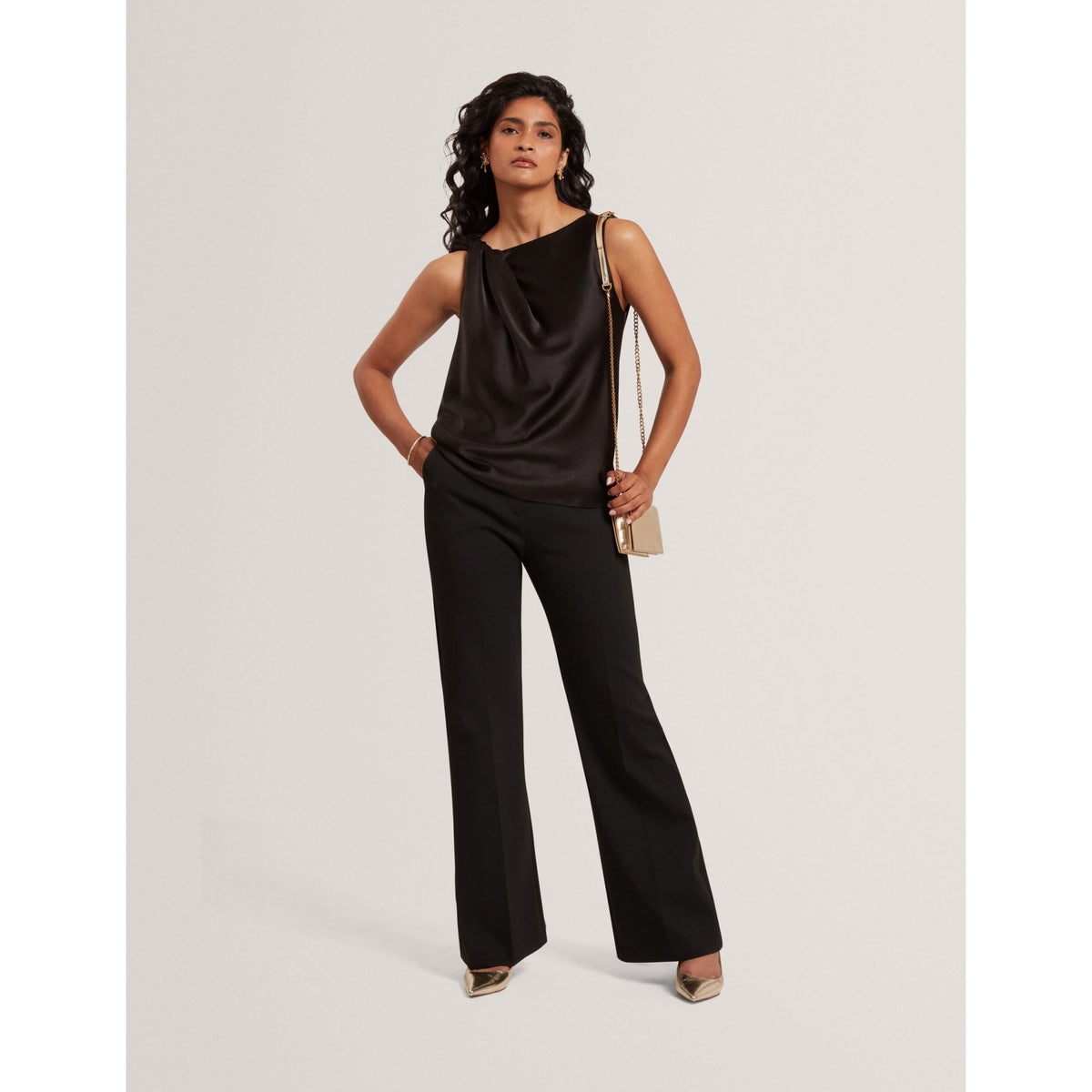 Miona Satin Twist Neck Sleeveless Top