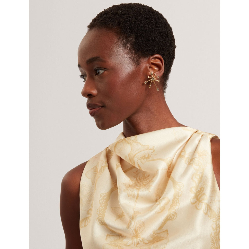 Cobla Lace Print Drape Neck Sleeveless Top