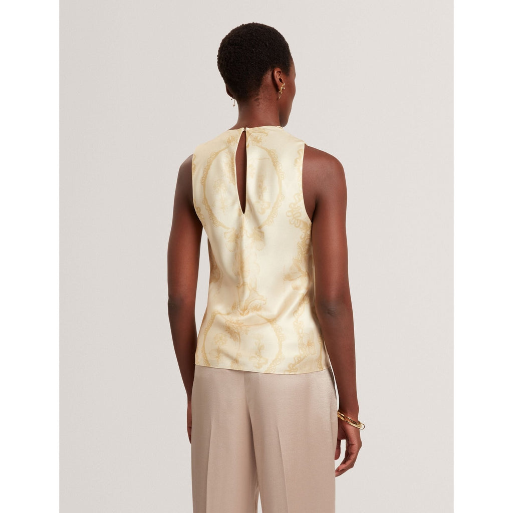 Cobla Lace Print Drape Neck Sleeveless Top