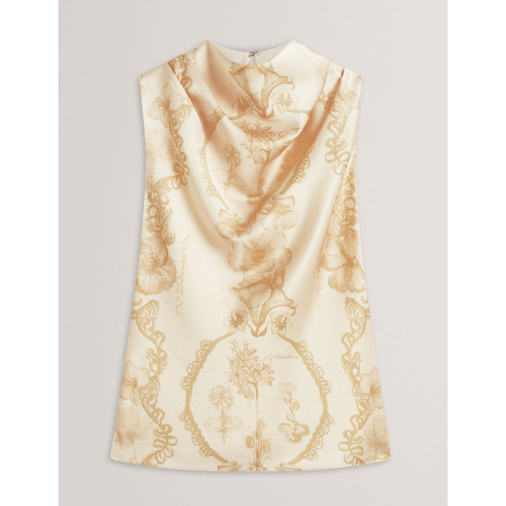Cobla Lace Print Drape Neck Sleeveless Top