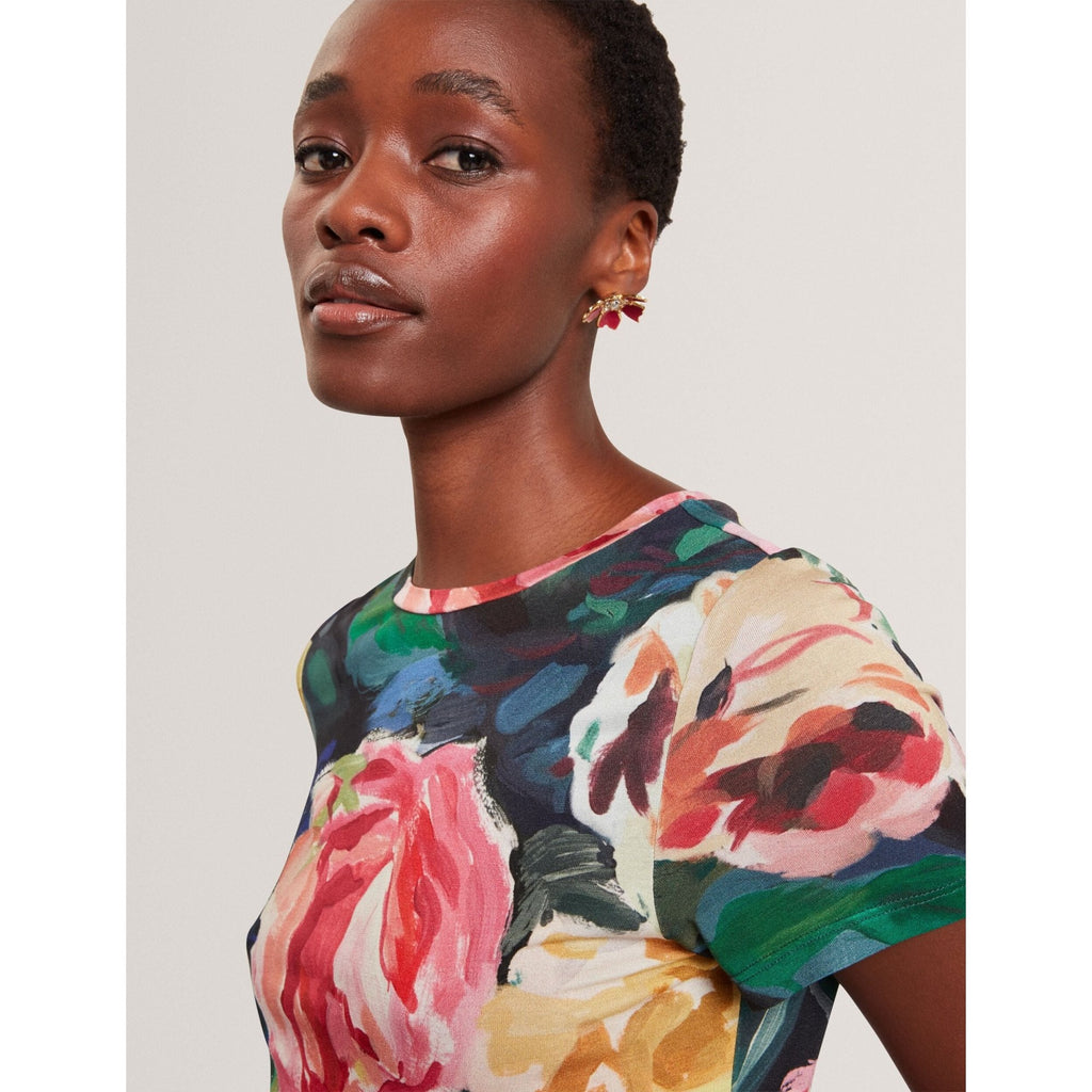 Mayfla Rose Print Soft Touch Fitted T-Shirt