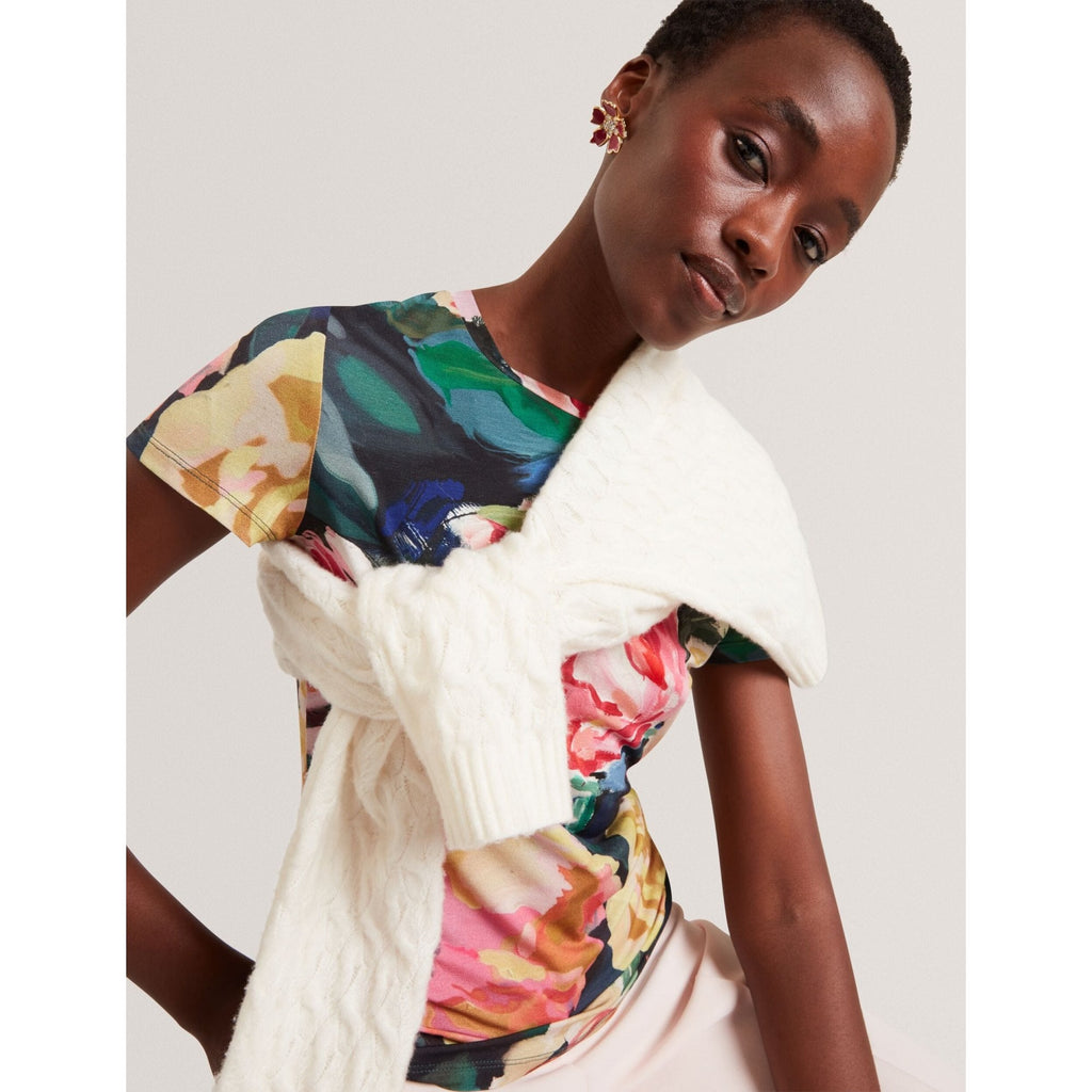 Mayfla Rose Print Soft Touch Fitted T-Shirt