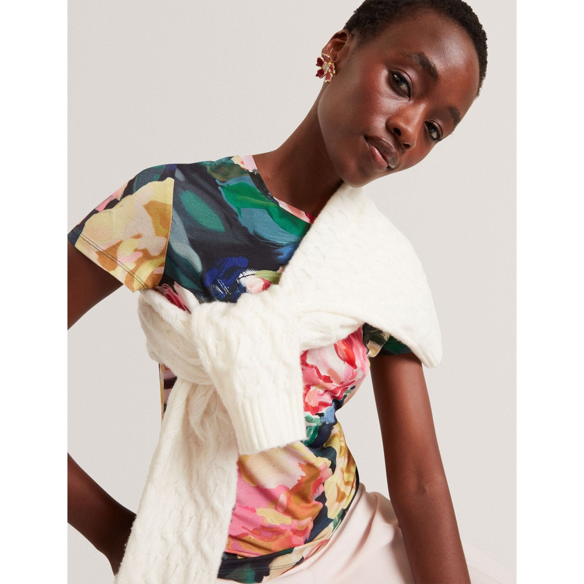 Mayfla Rose Print Soft Touch Fitted T-Shirt