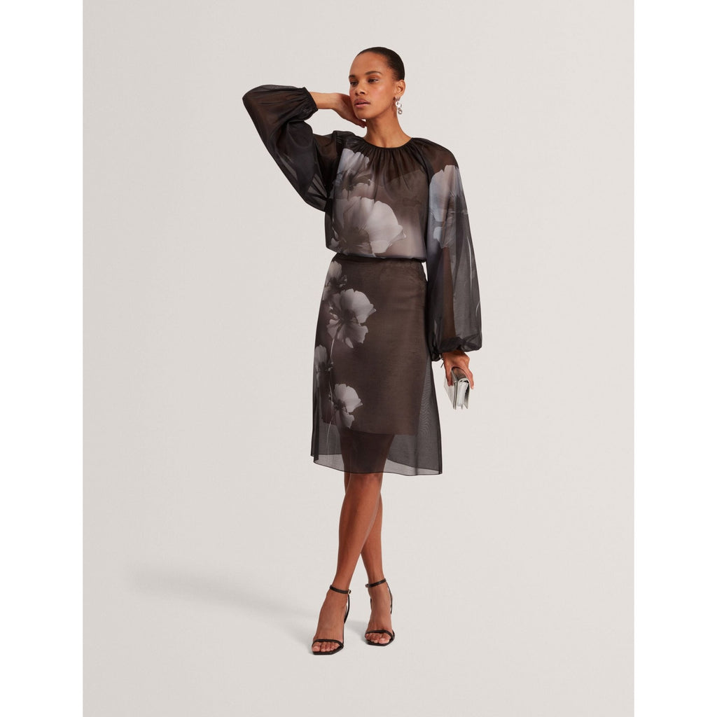 Vieva Floral Graphic Organza Knee Length Skirt