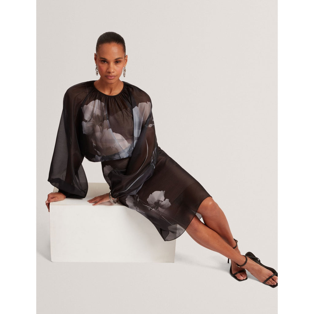 Vieva Floral Graphic Organza Knee Length Skirt