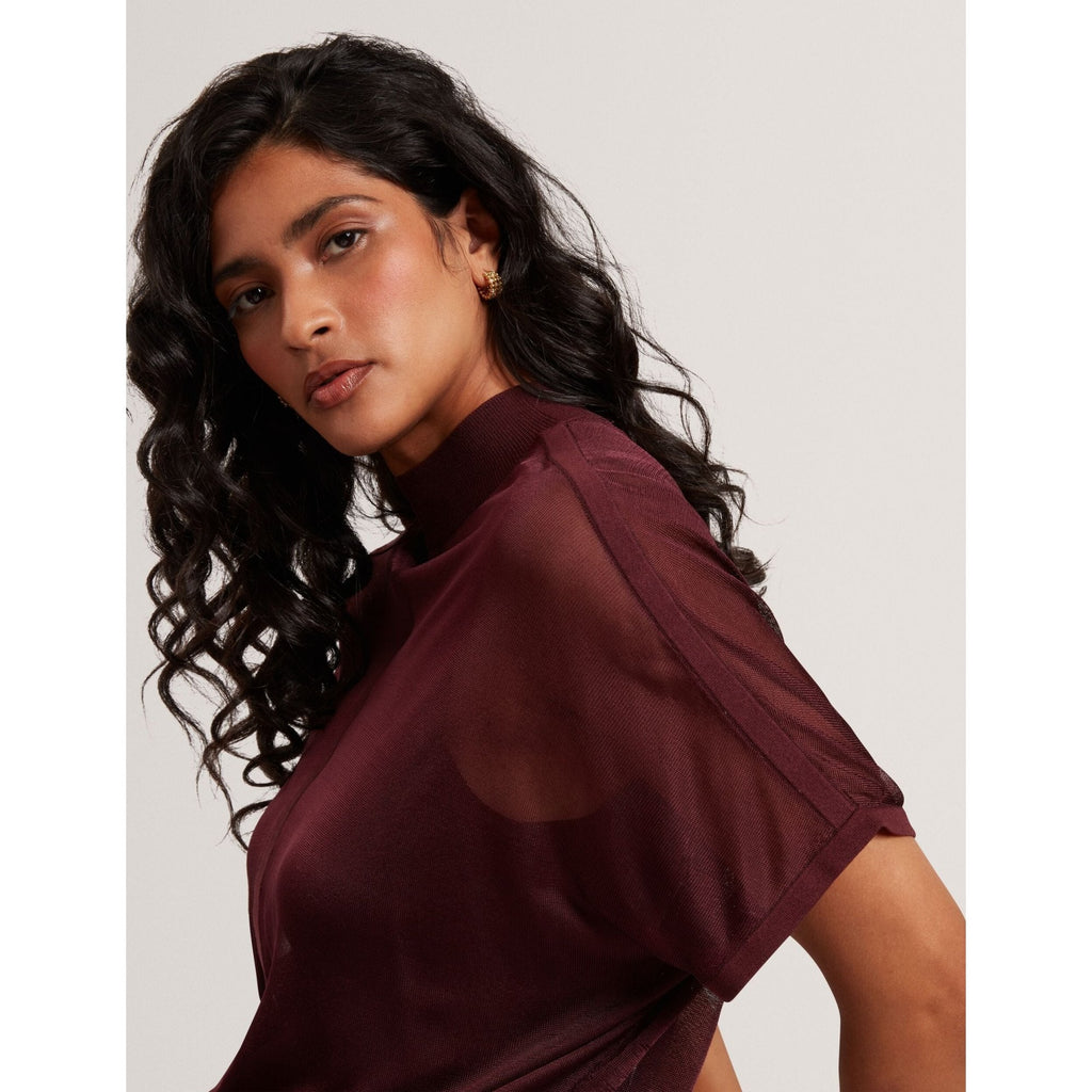 Ibissa Sheer Panel Knit Short Sleeve Top