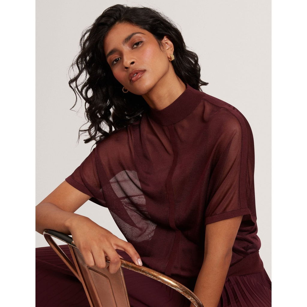 Ibissa Sheer Panel Knit Short Sleeve Top
