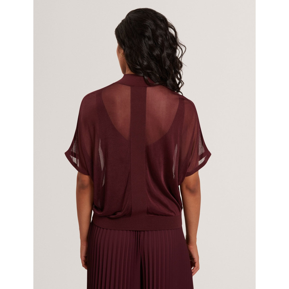 Ibissa Sheer Panel Knit Short Sleeve Top