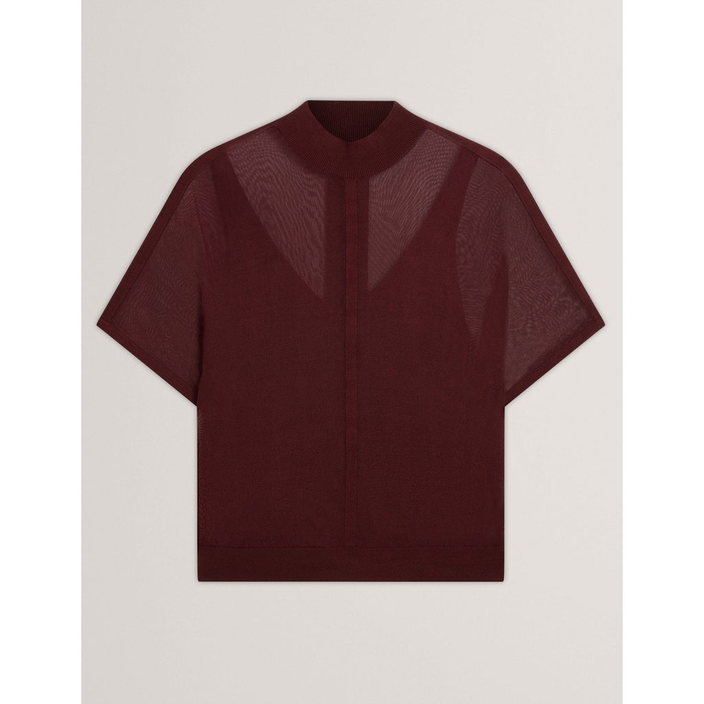 Ibissa Sheer Panel Knit Short Sleeve Top