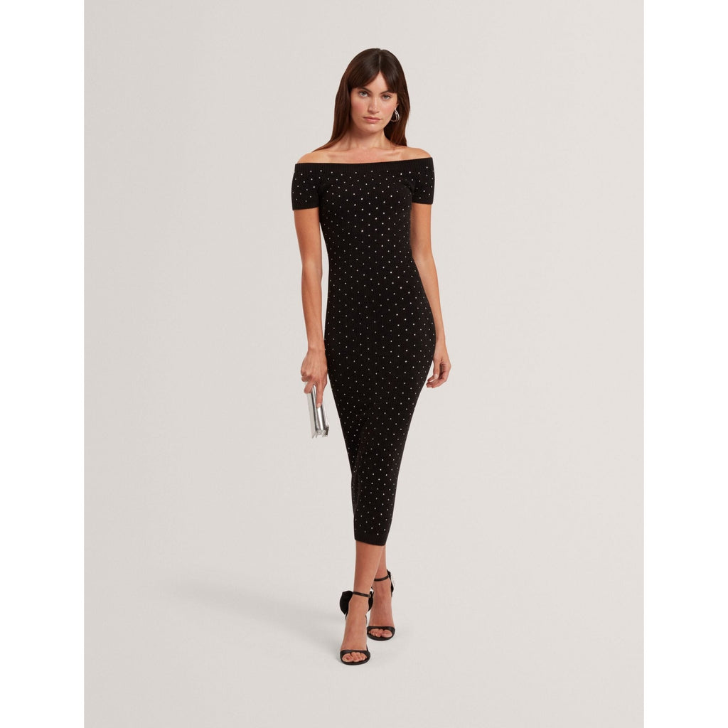 Jestaa Diamante Knit Bardot Bodycon Midi Dress