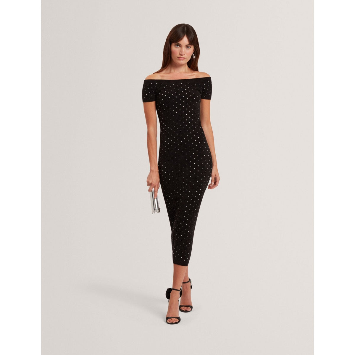 Jestaa Diamante Knit Bardot Bodycon Midi Dress