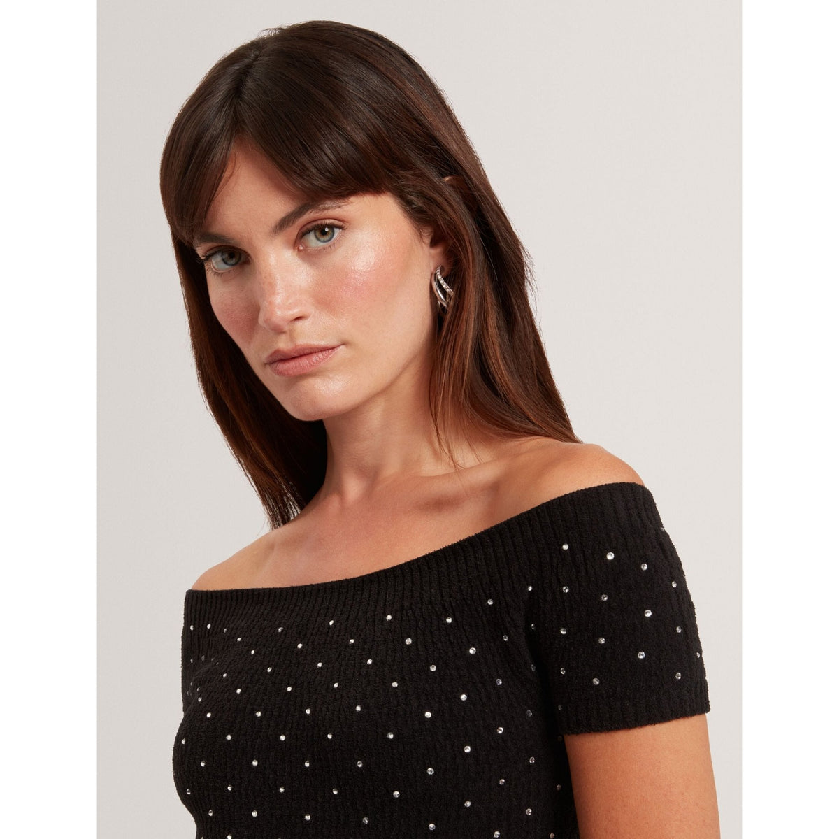 Jestaa Diamante Knit Bardot Bodycon Midi Dress