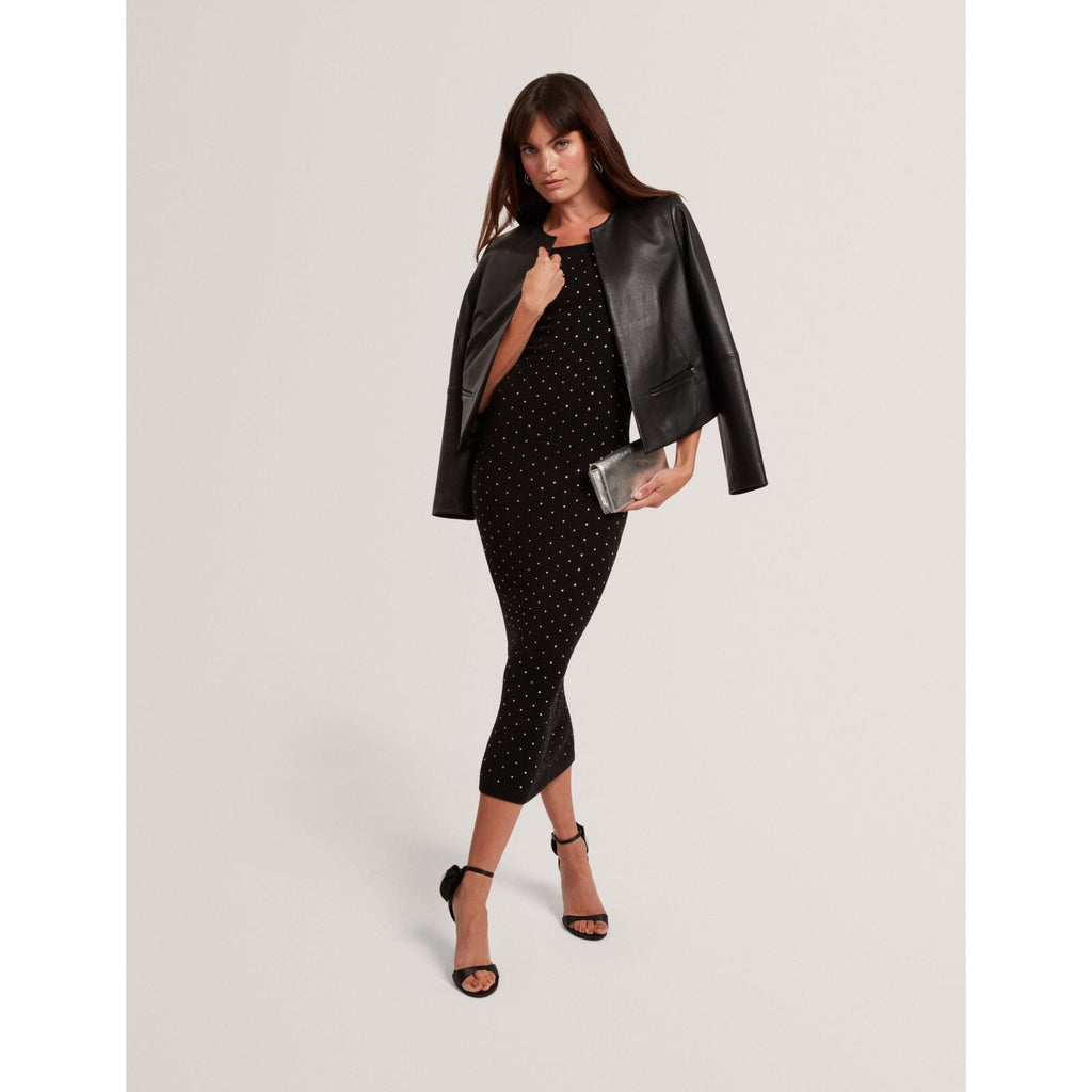 Jestaa Diamante Knit Bardot Bodycon Midi Dress