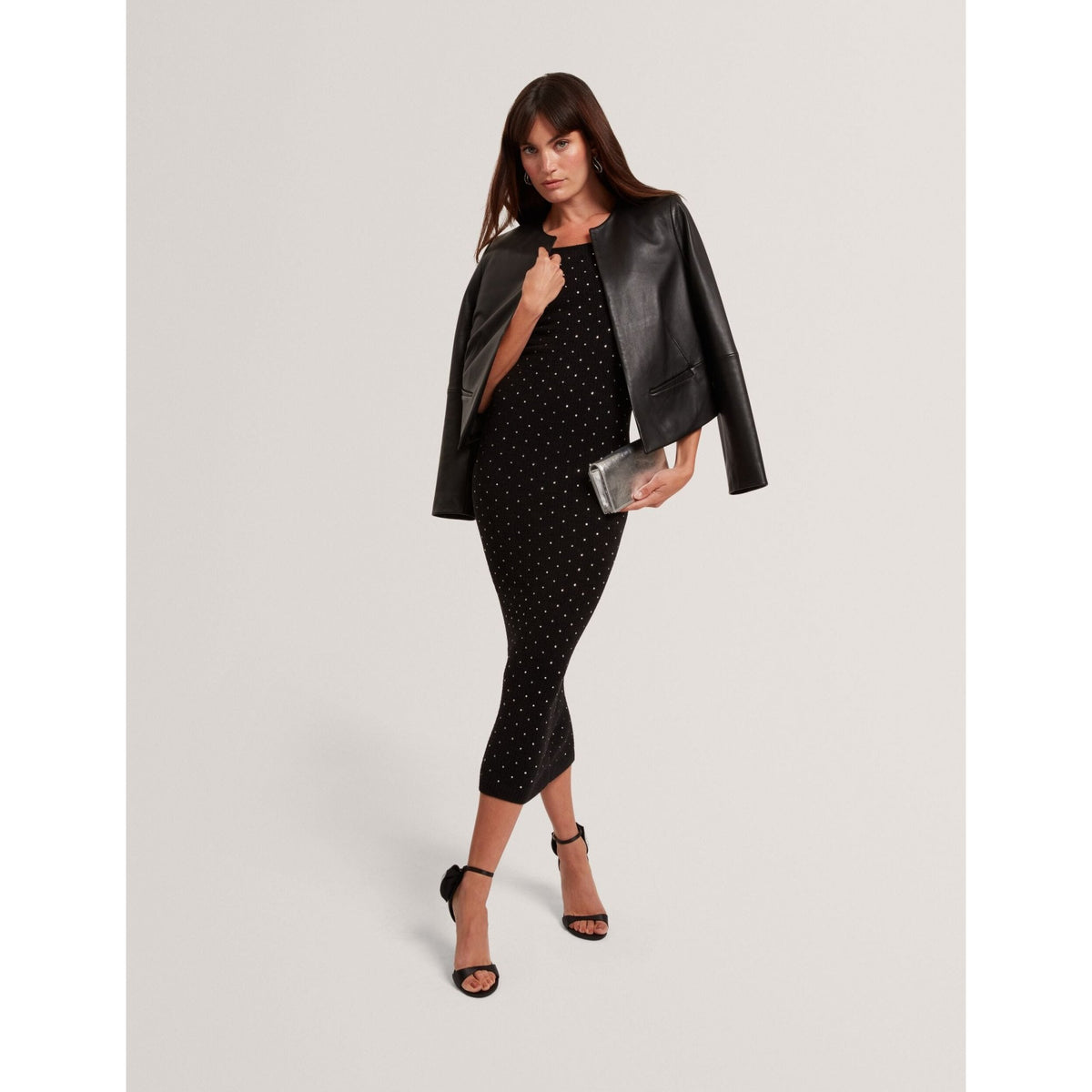 Jestaa Diamante Knit Bardot Bodycon Midi Dress
