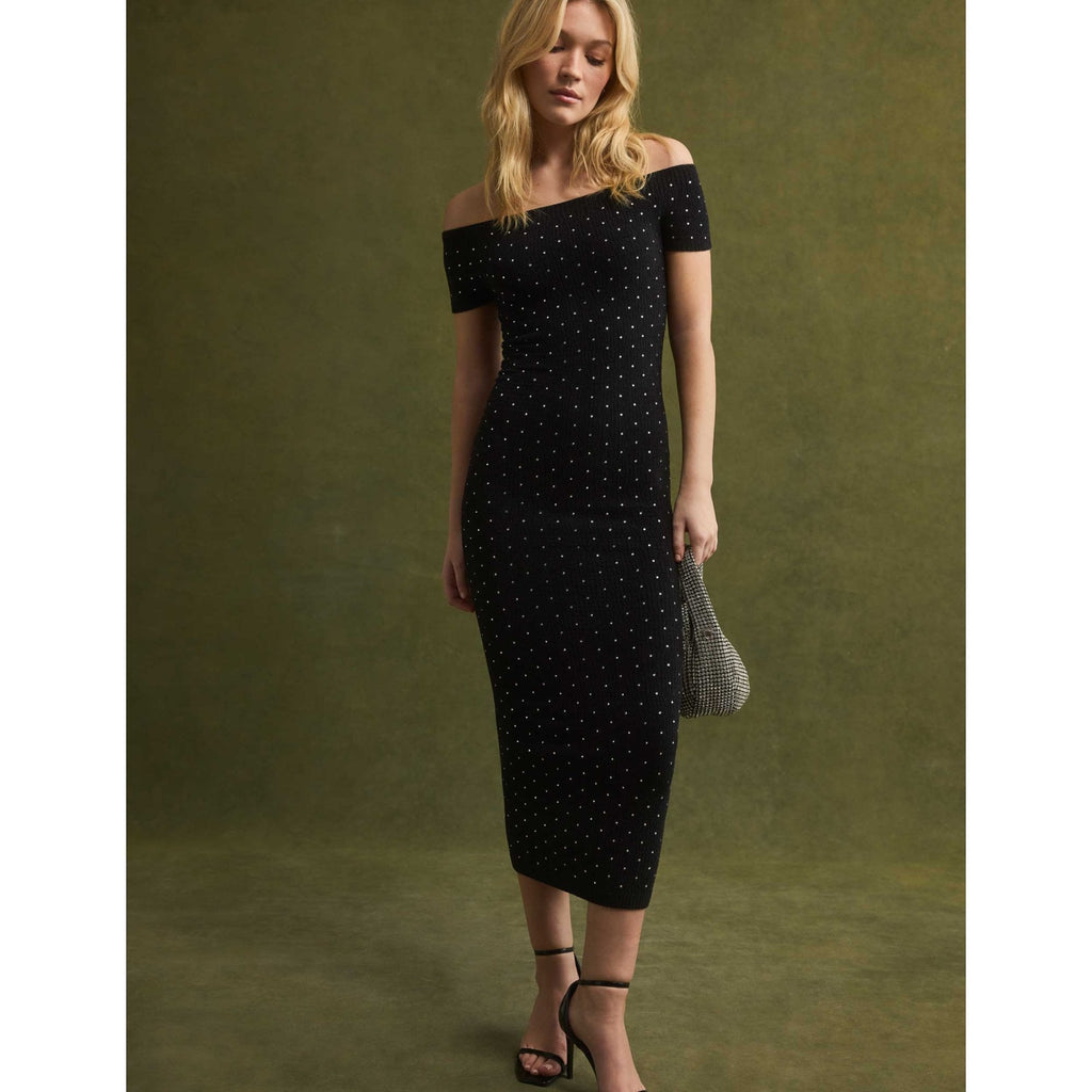 Jestaa Diamante Knit Bardot Bodycon Midi Dress