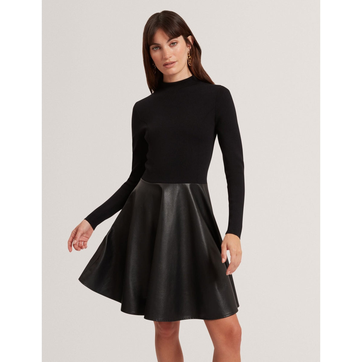 Milioa Knit Faux Leather Illusion Skater Dress