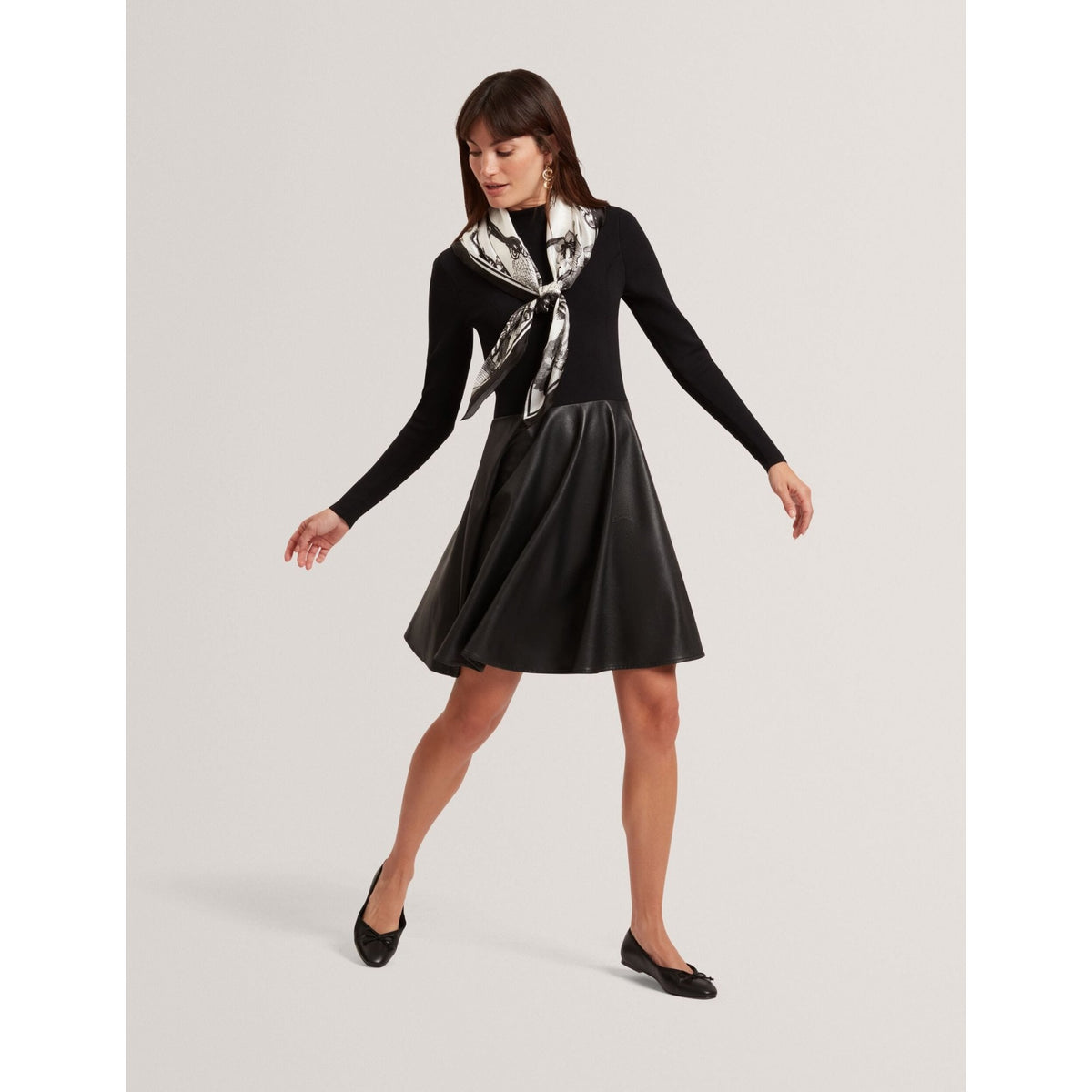 Milioa Knit Faux Leather Illusion Skater Dress