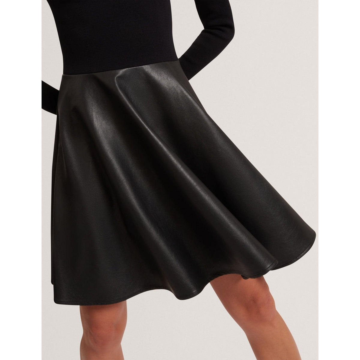 Milioa Knit Faux Leather Illusion Skater Dress
