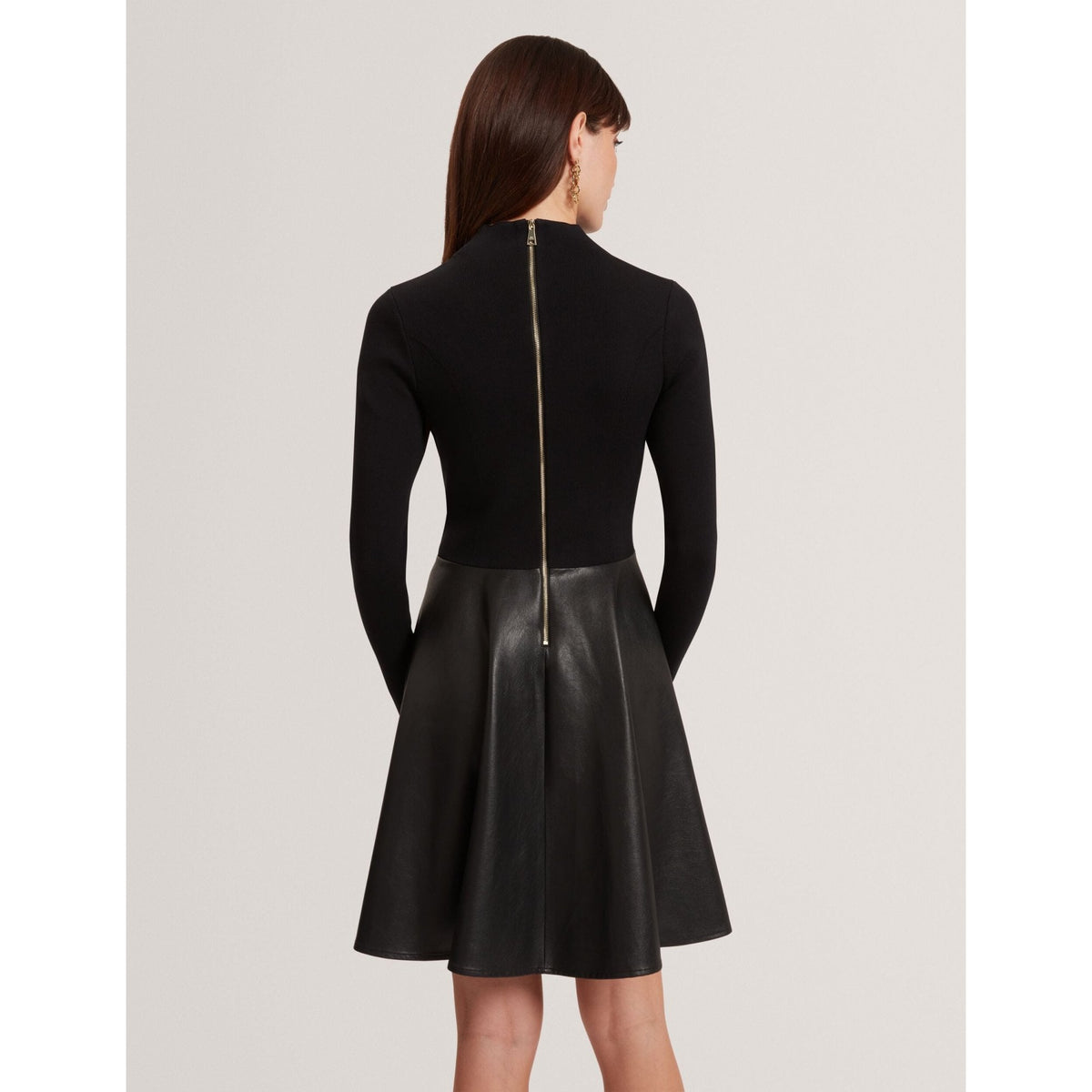 Milioa Knit Faux Leather Illusion Skater Dress