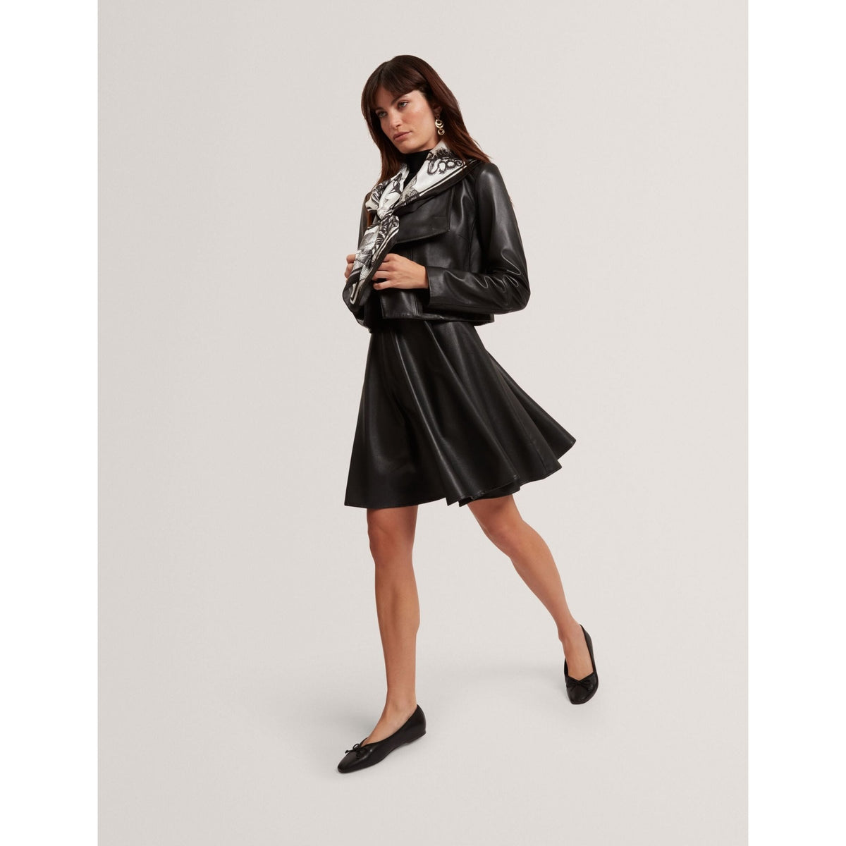 Milioa Knit Faux Leather Illusion Skater Dress