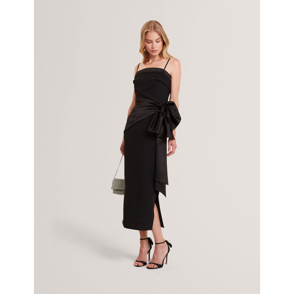 Xenid Satin Bow Sash Sleeveless Midi Dress