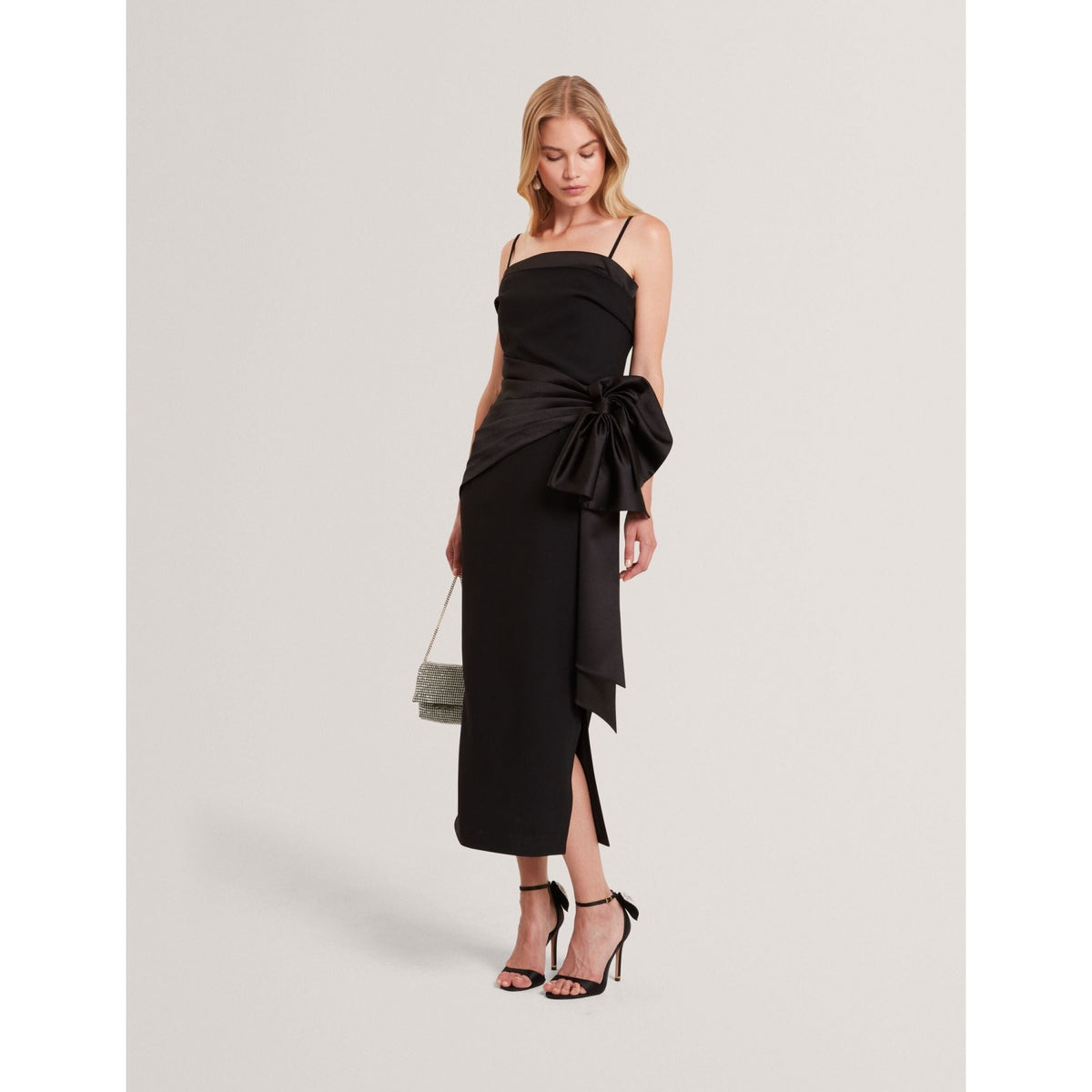 Xenid Satin Bow Sash Sleeveless Midi Dress