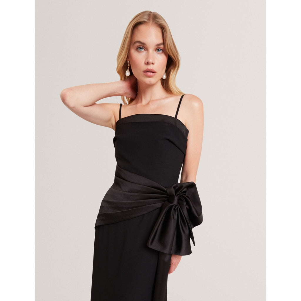 Xenid Satin Bow Sash Sleeveless Midi Dress