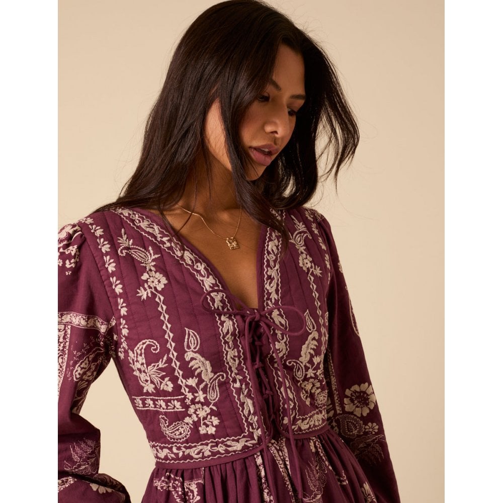 Paisley Embroidered Quilted Monroe Midi Dress