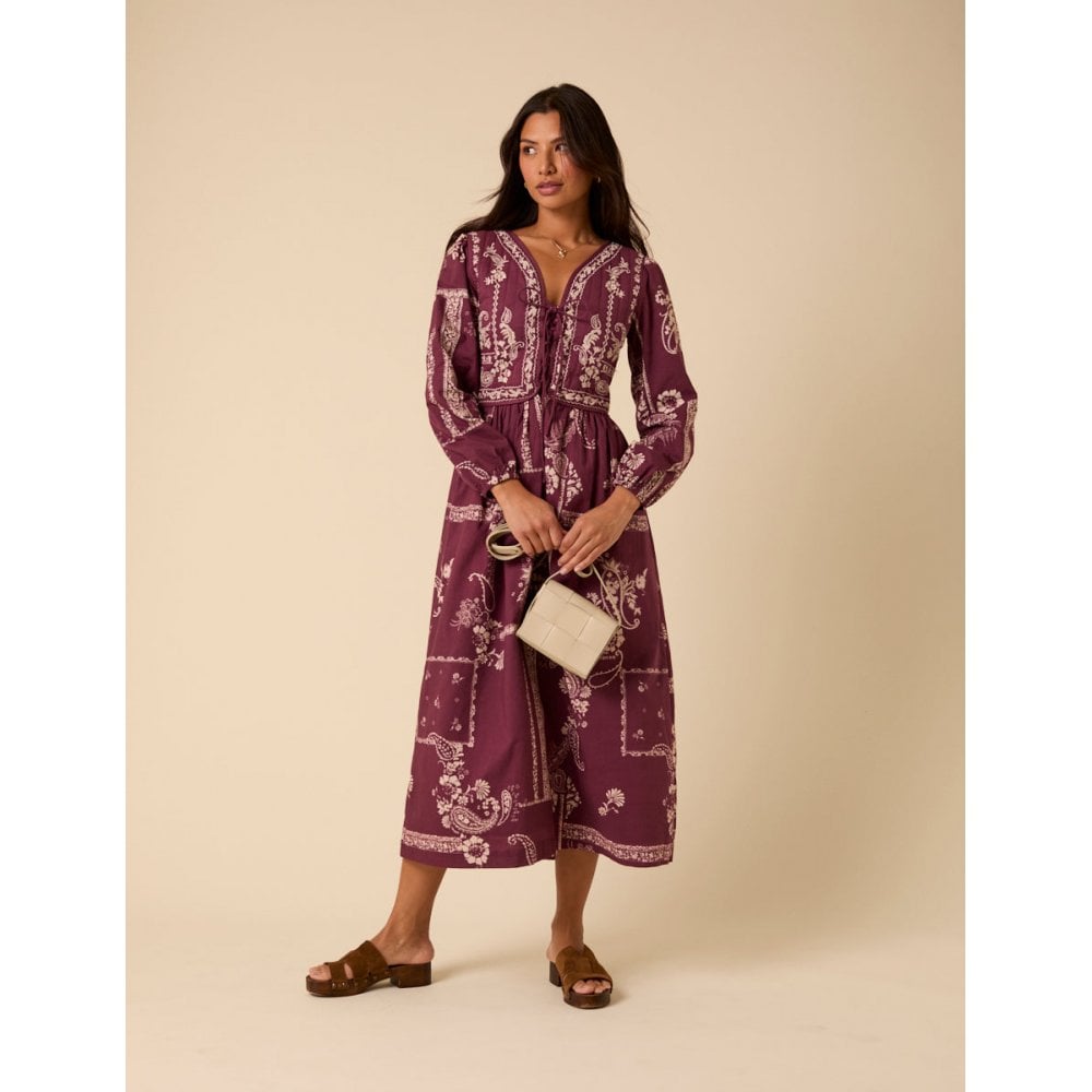 Paisley Embroidered Quilted Monroe Midi Dress