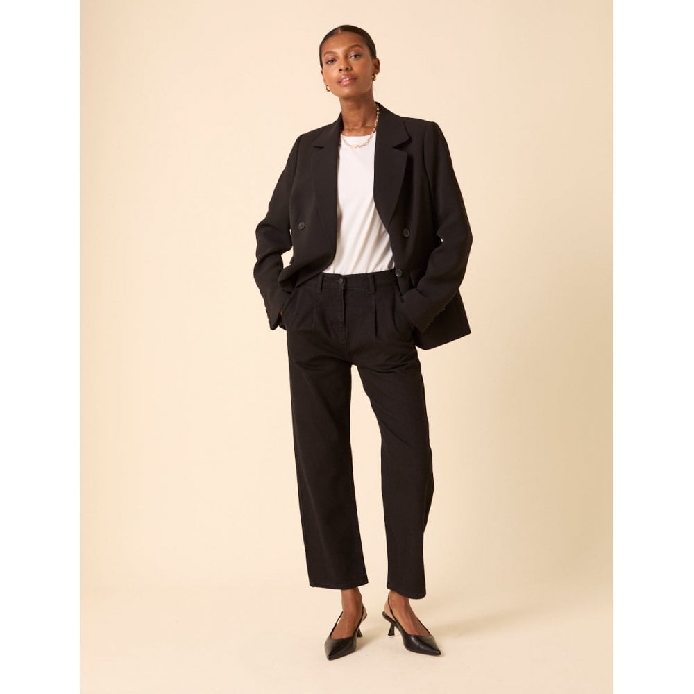 High Rise Pleated Straight Leg Jeans