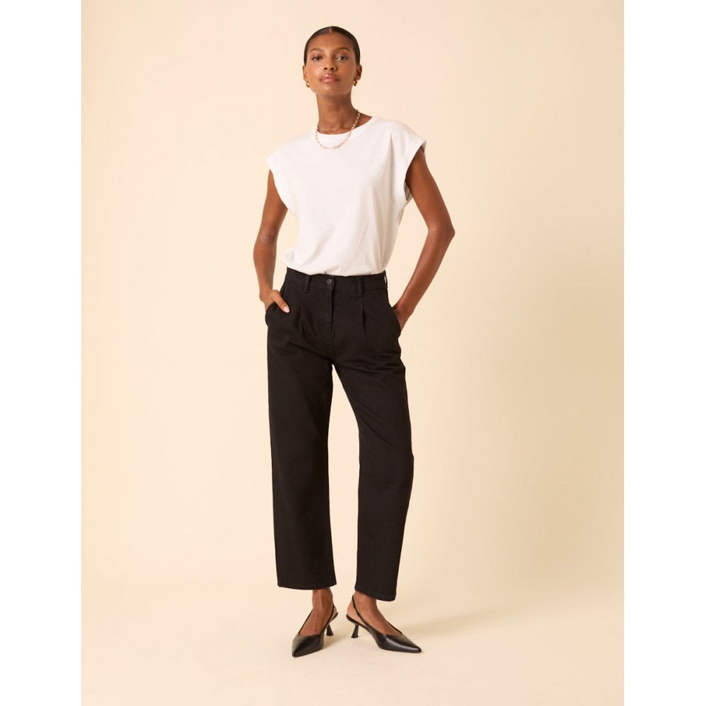 High Rise Pleated Straight Leg Jeans