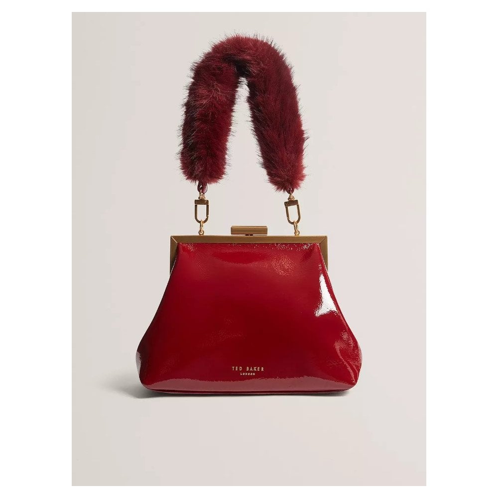 Purcel Patent Faux Fur Handle Clutch Bag