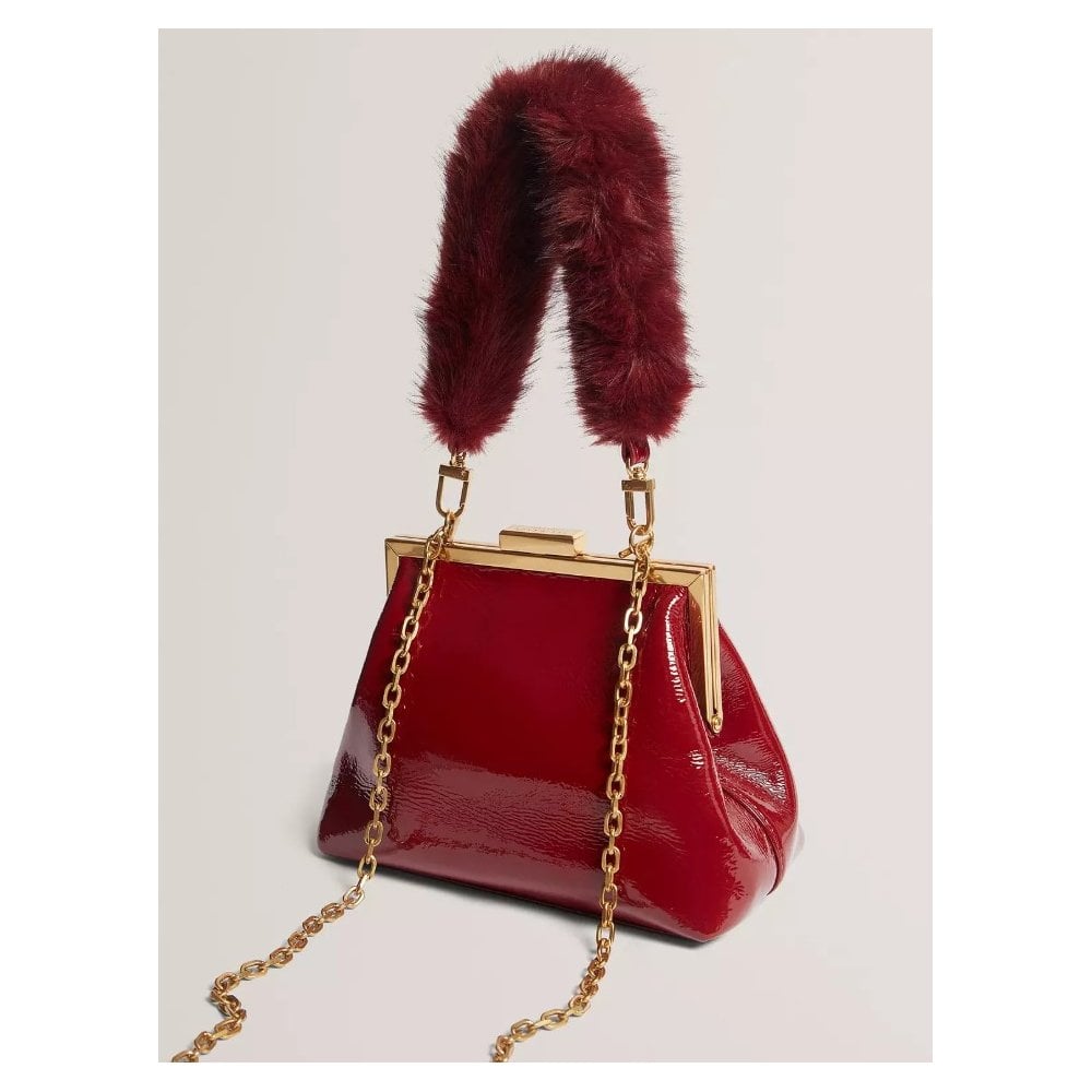 Purcel Patent Faux Fur Handle Clutch Bag