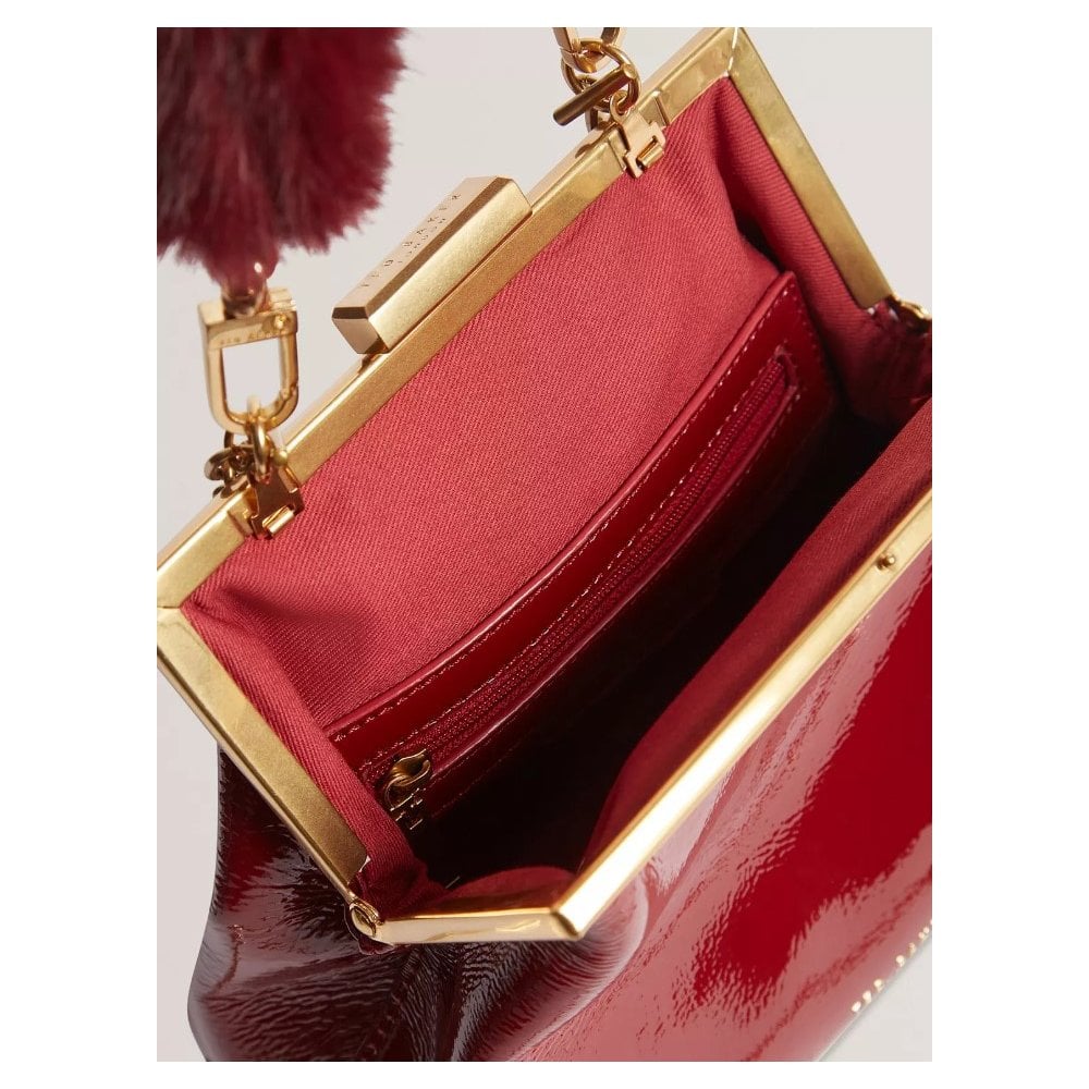 Purcel Patent Faux Fur Handle Clutch Bag