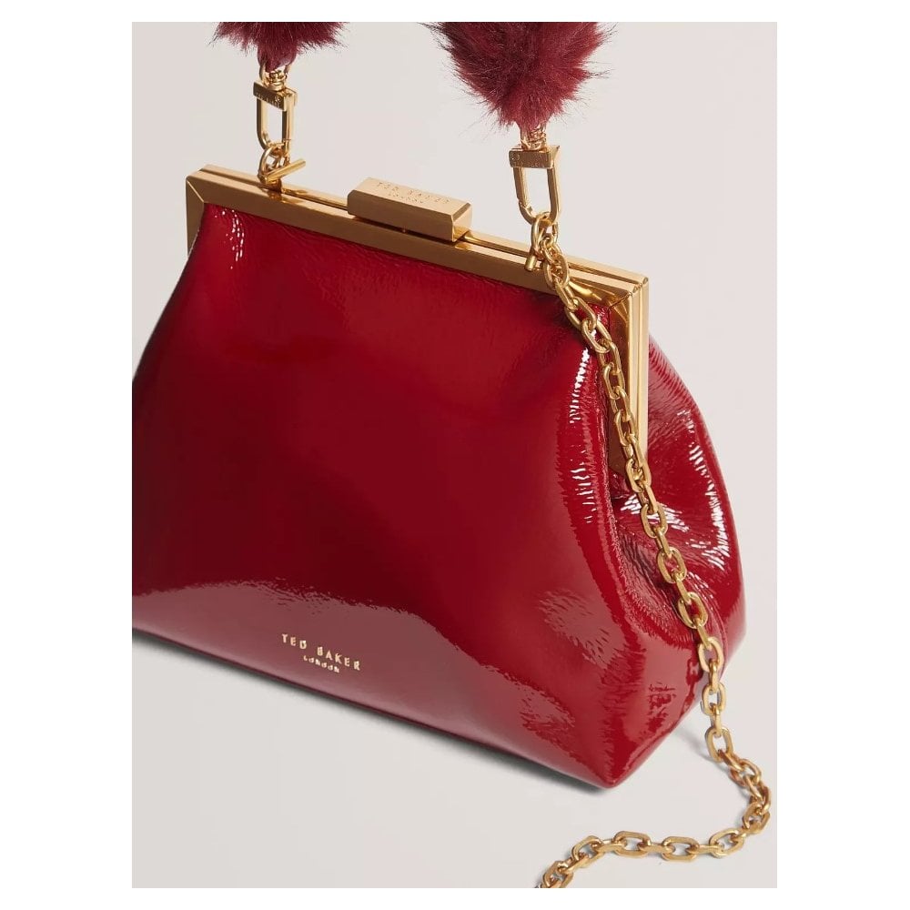Purcel Patent Faux Fur Handle Clutch Bag