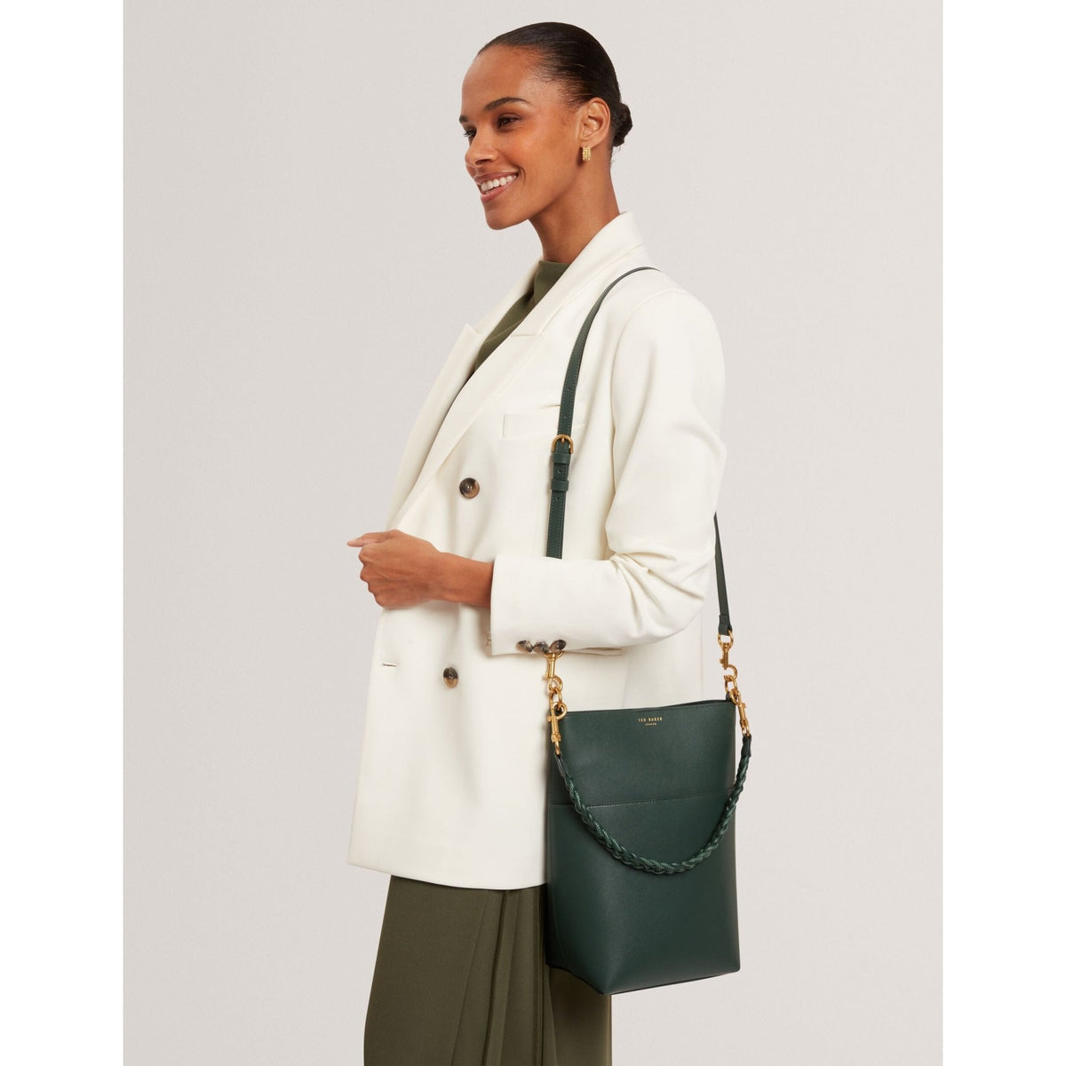 Wannda Plaited Handle Elongated Leather Bucket Bag