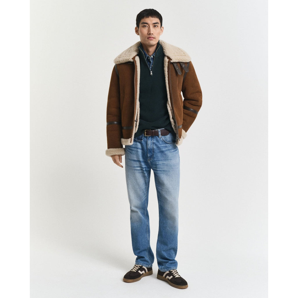 Ribbed Cotton Merino Wool Half-Zip Sweater