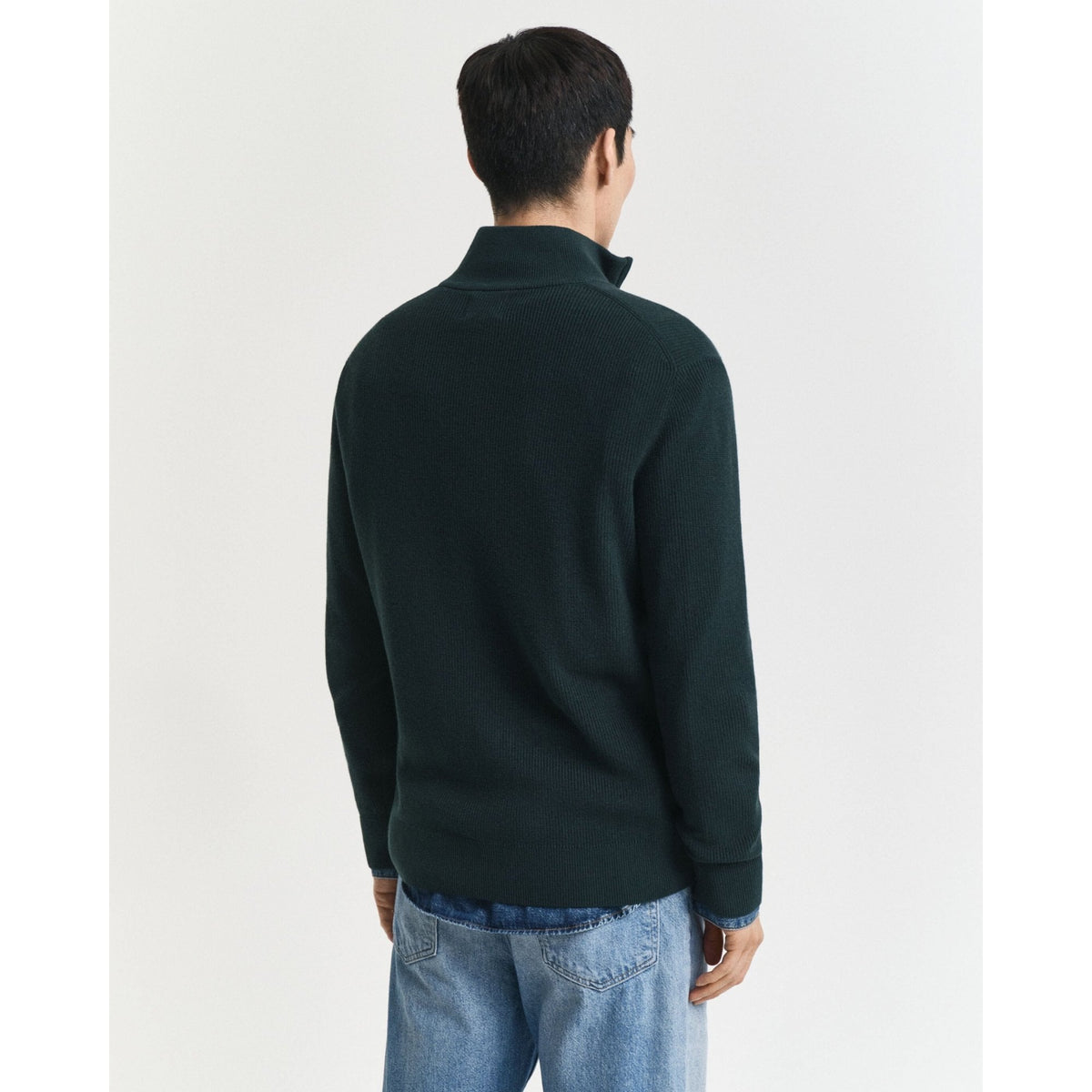 Ribbed Cotton Merino Wool Half-Zip Sweater