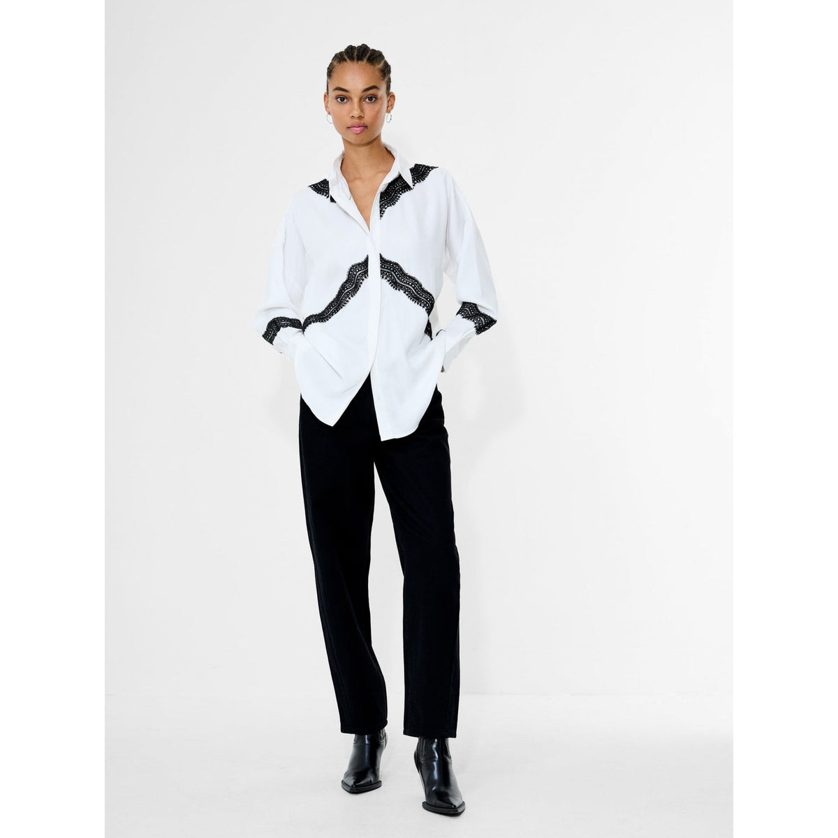 Candice Satin Lace Mix Long Sleeve Shirt