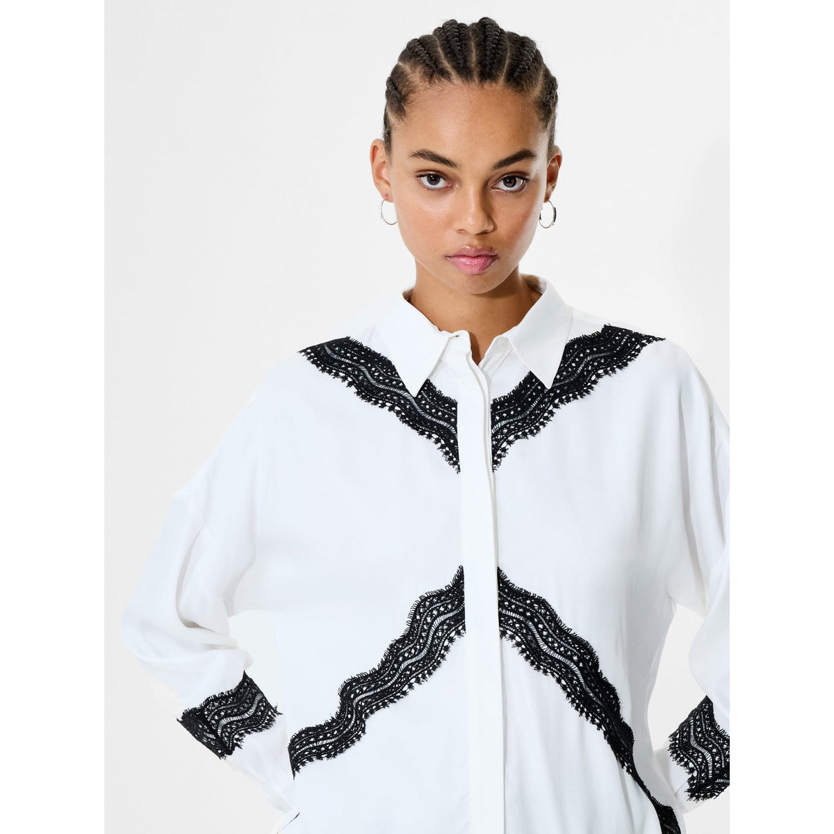Candice Satin Lace Mix Long Sleeve Shirt