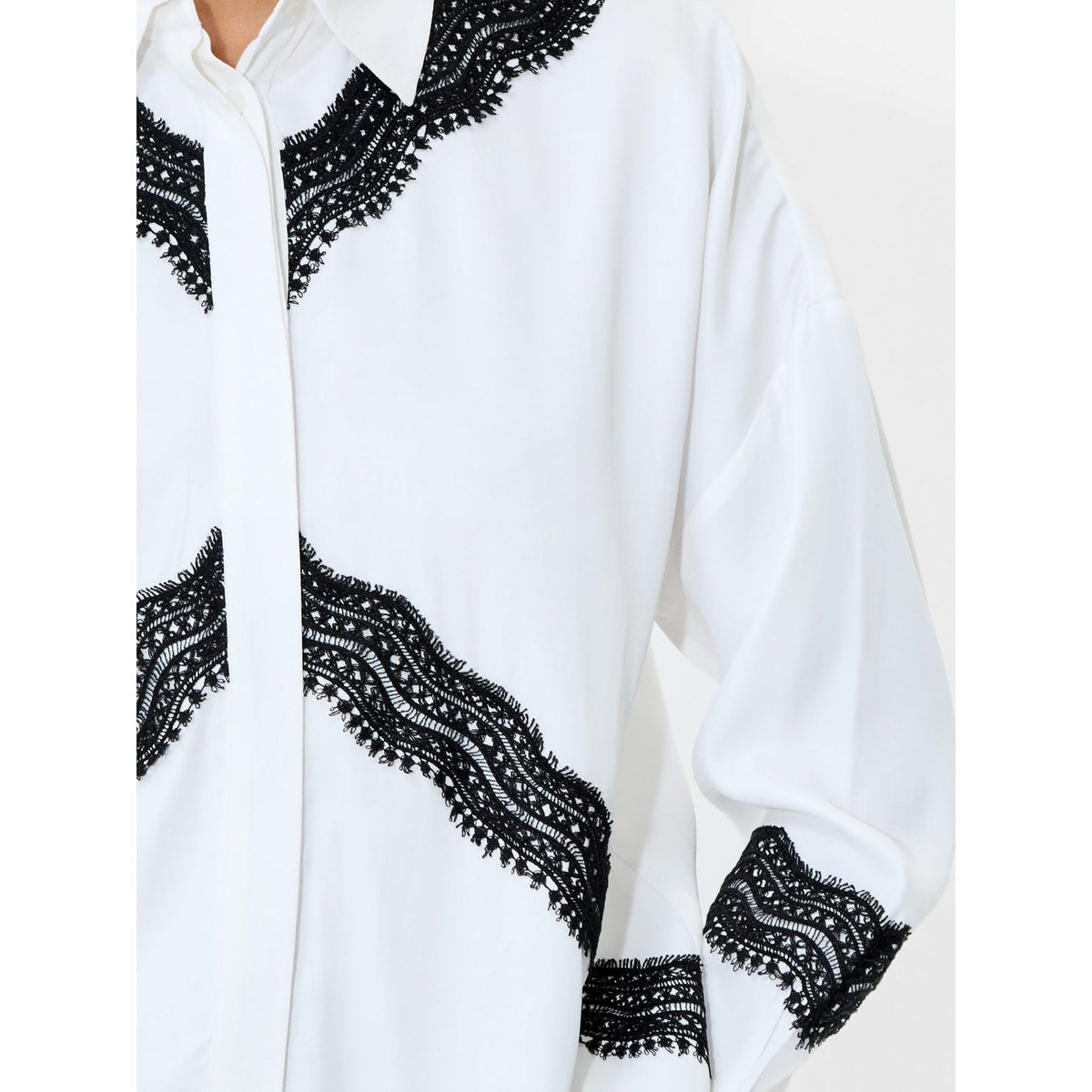 Candice Satin Lace Mix Long Sleeve Shirt