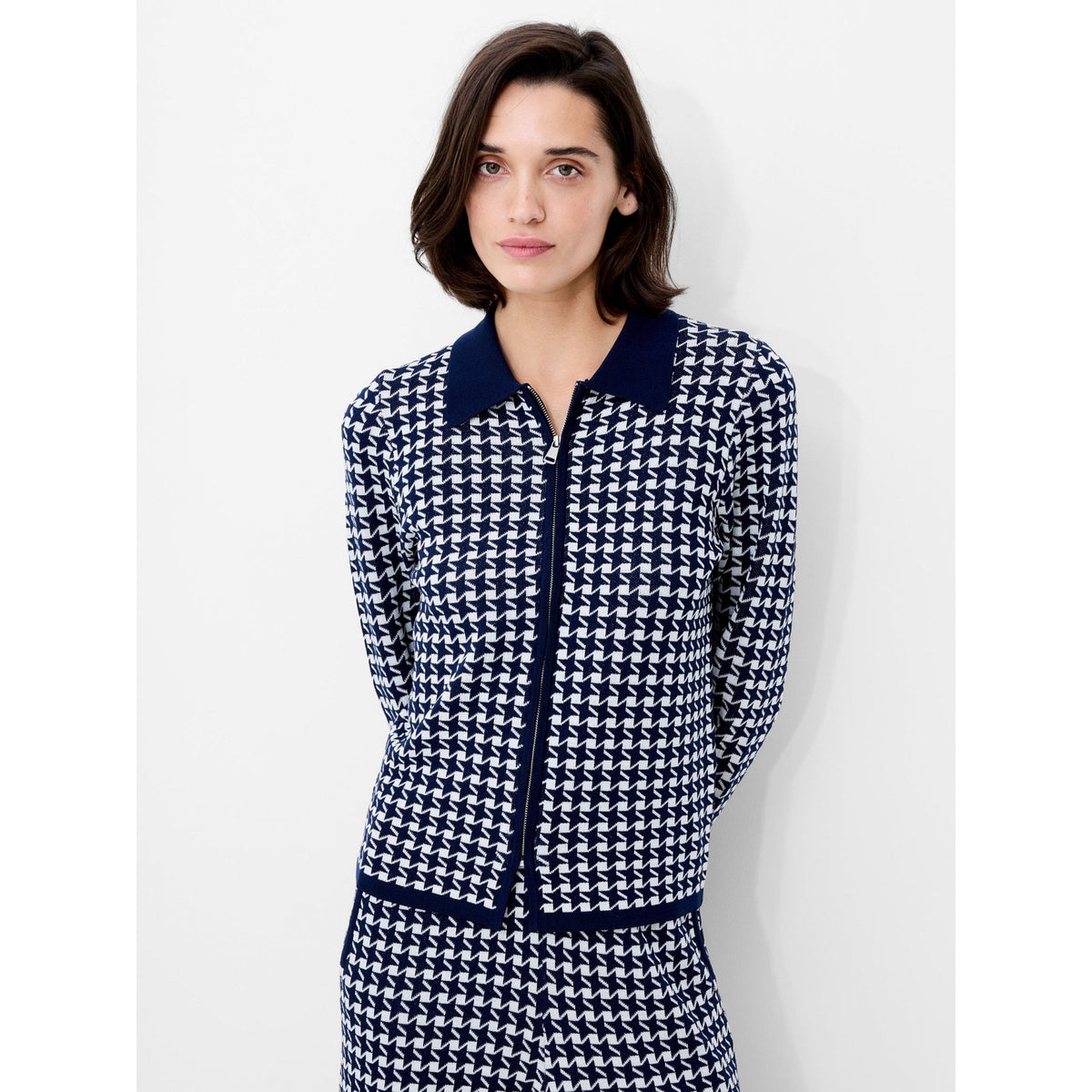 Gloria Jacquard Knit Zip Up Cardigan