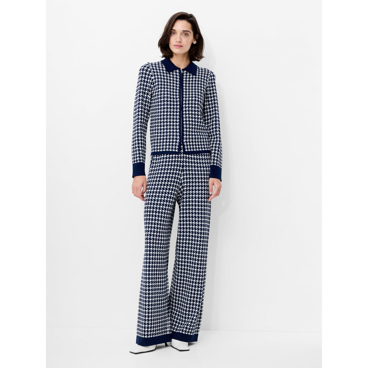 Gloria Jacquard Knit Zip Up Cardigan