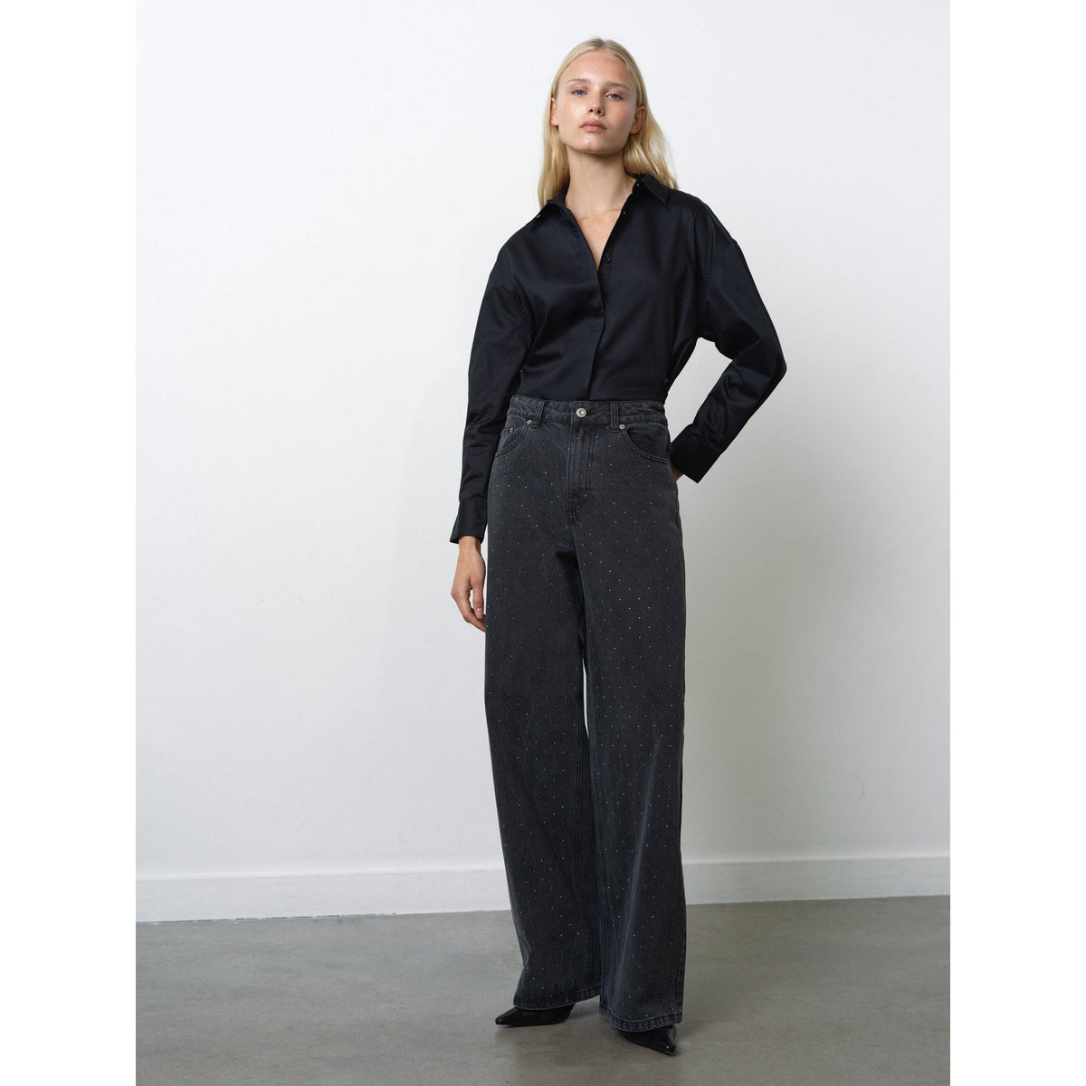 Ralphie Denim Embellished Wide Leg Jeans
