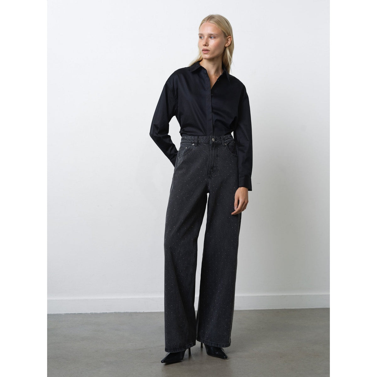 Ralphie Denim Embellished Wide Leg Jeans