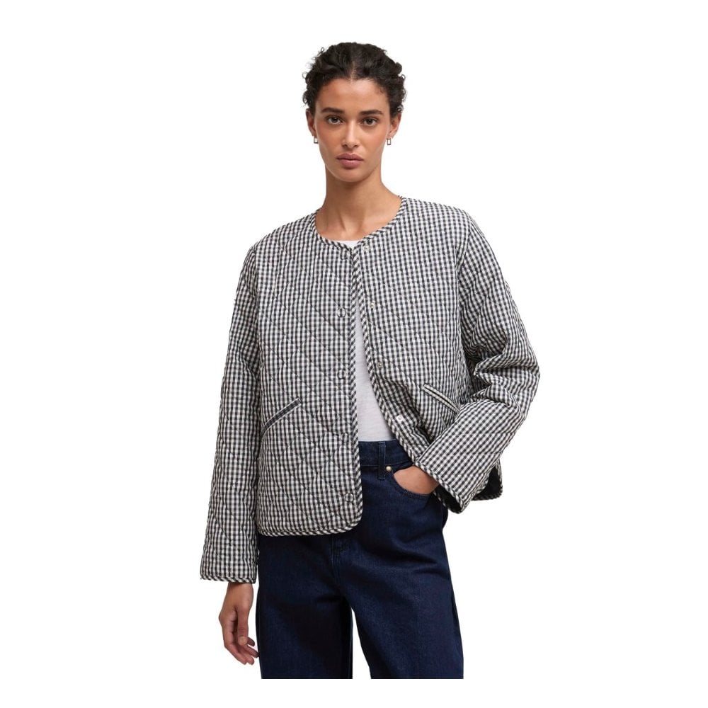 Cashel Check Collarless Quilted Jacket
