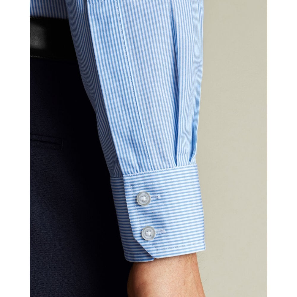 Cornflower Blue Cutaway Collar Non-Iron Stretch Poplin Bengal Stripe Slim Fit Shirt
